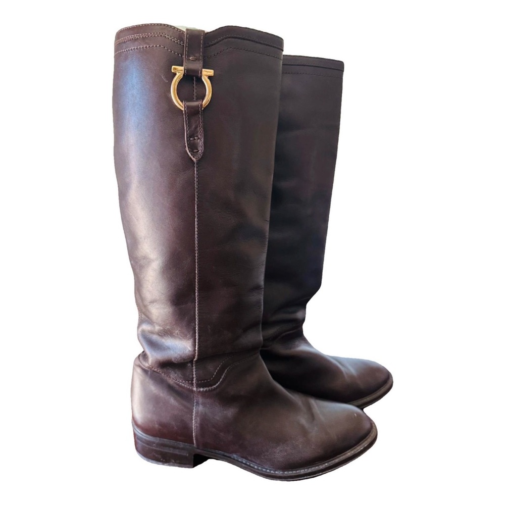 Salvatore Ferragamo Dark Brown Leather Riding Boots